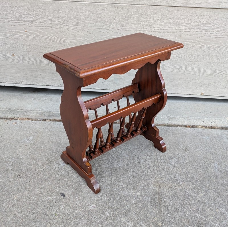 Vintage Mahogany Wood Side Telephone Table Magazine Rack Canterbury Colonial B52