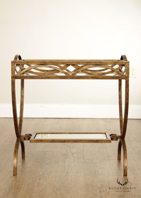 Hollywood Regency Style Wrought Iron and Glass Two Tier Side Table gallery
