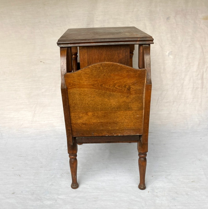 Antique Carved Solid Wood Side Table with Magazine Rack and Shelf - Rare!! gallery