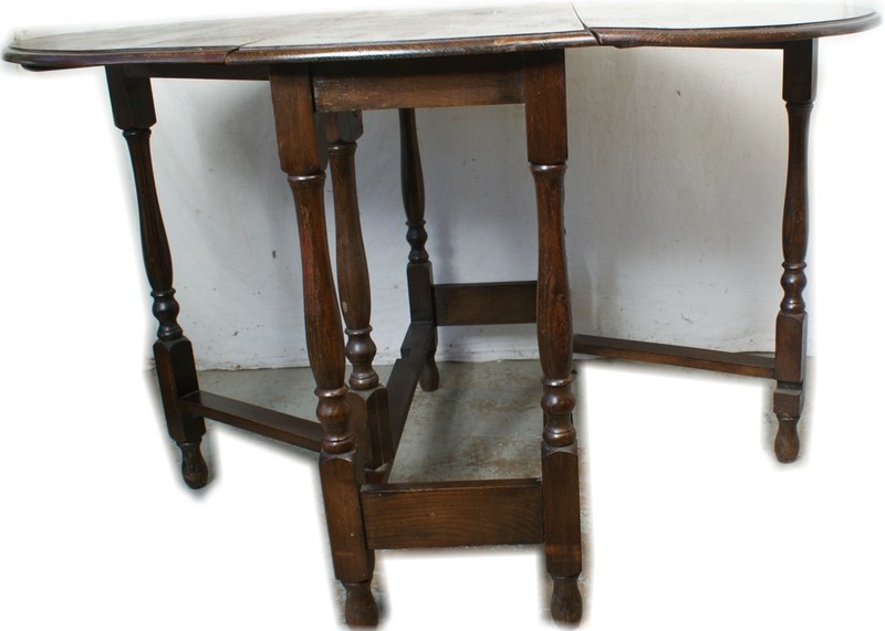 Solid British Tiger Oak Shabby Antique Drop Leaf Gate Leg Table England gallery