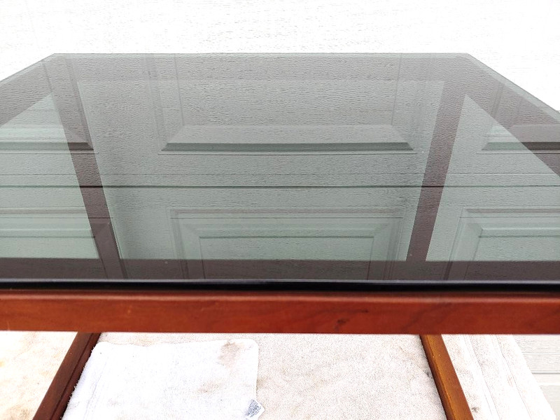 KAI KRISTIANSEN? DANISH? MID CENTURY MODERN "CUBE" TABLE W/ 3/8" SMOKE GLASS TOP gallery