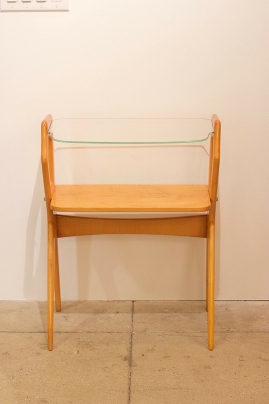 Glass Top Light Wood Tone Small Side Table by Cesare Lacca, Italy, 1955 gallery