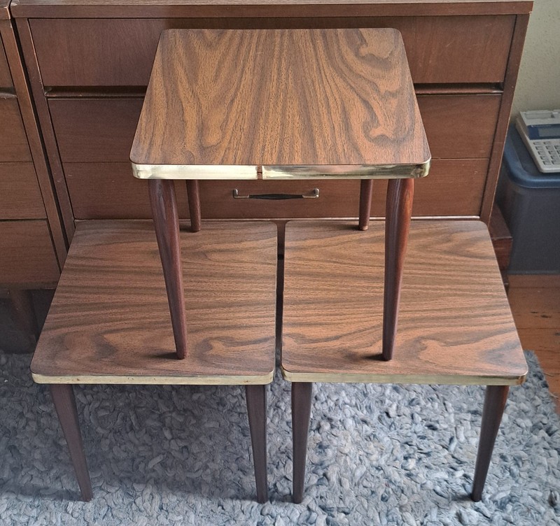 Set 3 Retro Laminate Stacking Nesting Tables Mid Century Modern MCM 1960s gallery