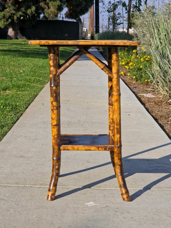 Rare Antique Chinoiserie Bamboo Table | Hand-Painted Lacquer Panels, c.1900 gallery