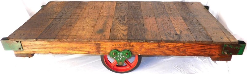 Restored Vintage Fairbanks 5.5' Railroad / Factory Oak & Cast Iron Utility Cart gallery
