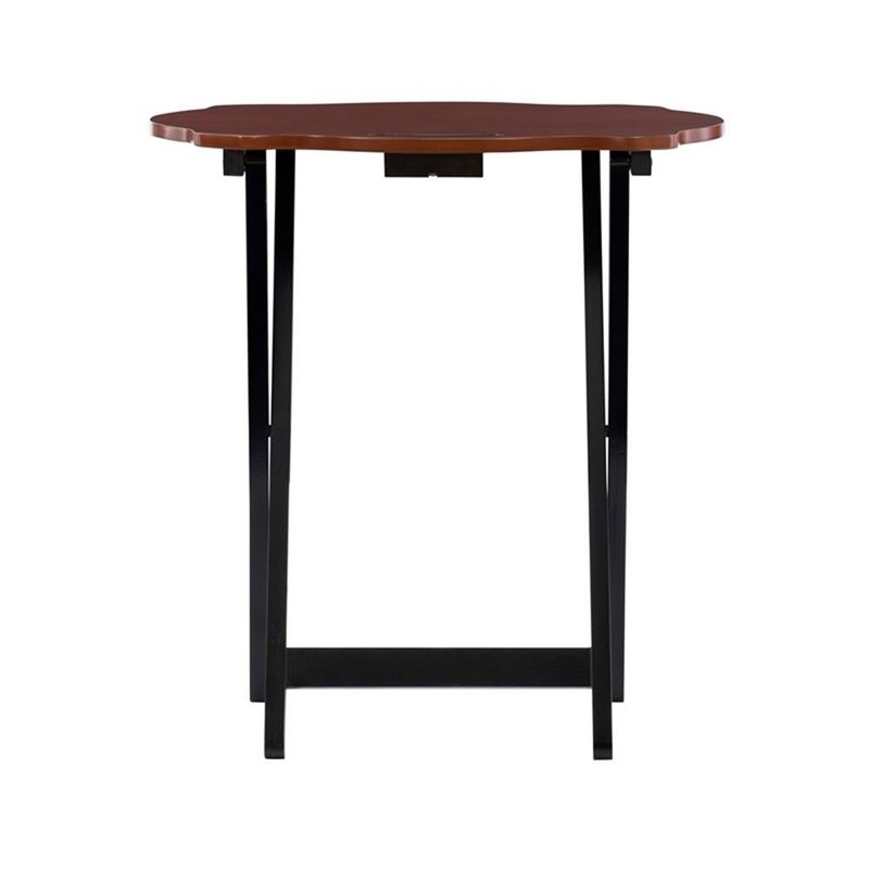 Pemberly Row Traditional Five Piece Wood Tray Table Set in Hazelnut and Black gallery