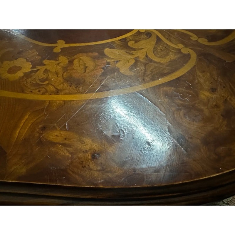ANTIQUE Rococo Revival Oval Pedestal Dining Table With Floral Marquetry Inlay gallery