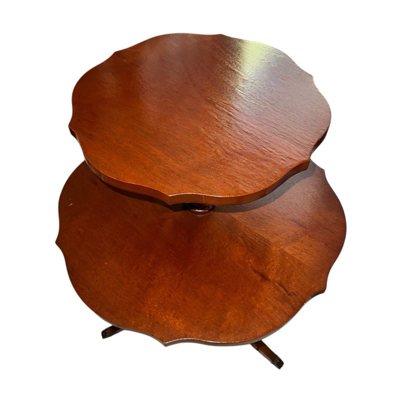 Solid Hardwood Two Tier Table Mahogany Finish Brass Feet