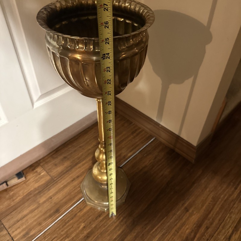 Vintage Brass Plant Planter Stand Pedestal Table 25” Tall gallery