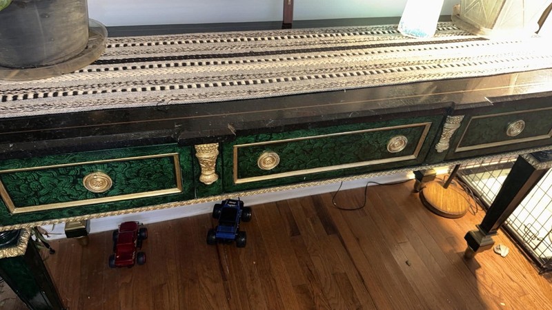 Vintage Henredon Faux Malachite Console Table