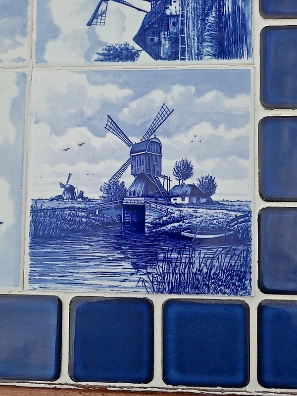 Blue Delft Windmill Tile Table Wood Porcelain Side Tea Furniture Trivets Dutch gallery