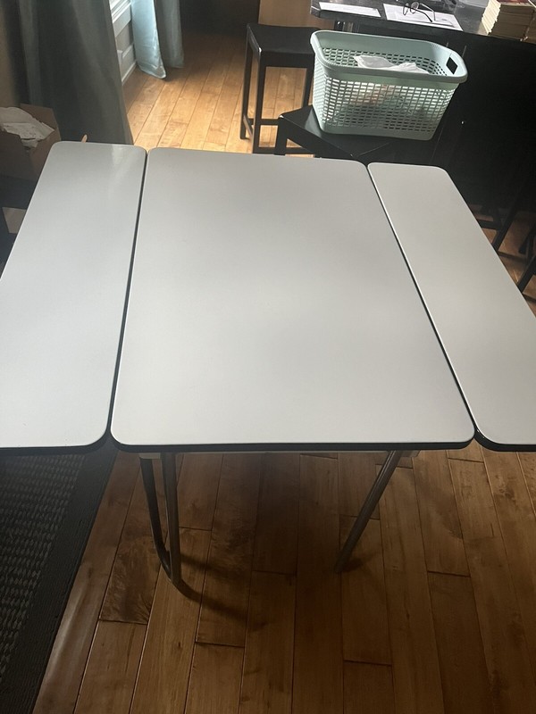 Vintage Porcelain Enamel Top Kitchen Extension Retractable Leaf Table Expandable gallery