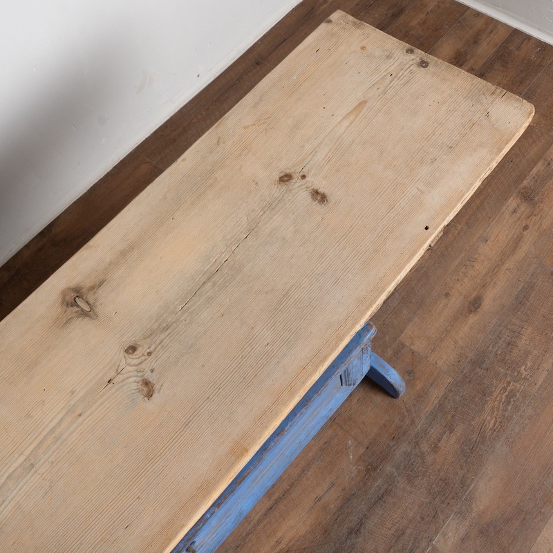 Early 19th-Century Swedish Pine Console Table with Blue Trestle Base gallery