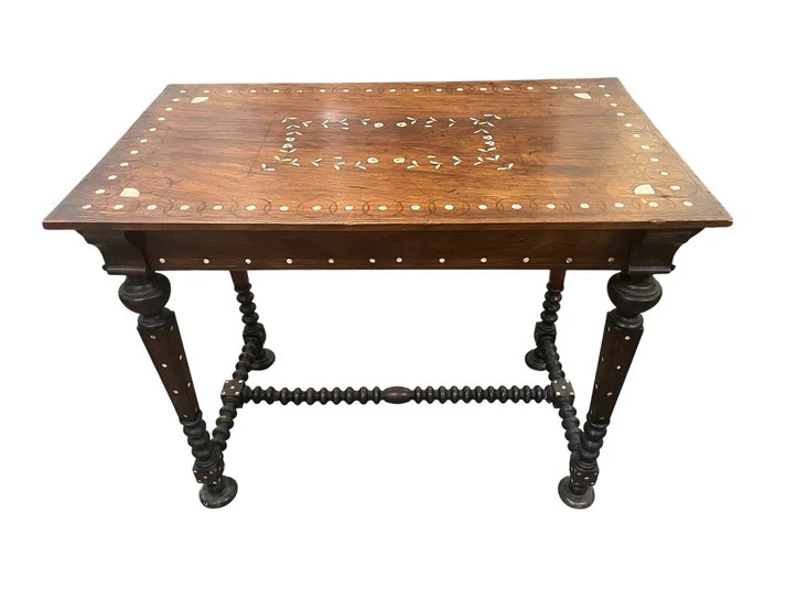 Antique 19th Century Bone Inlaid Barley Twist Side Table