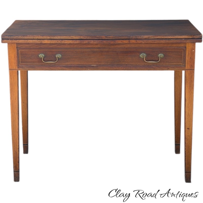antique federal walnut inlaid card game console table 1810 Pa 1 drawer