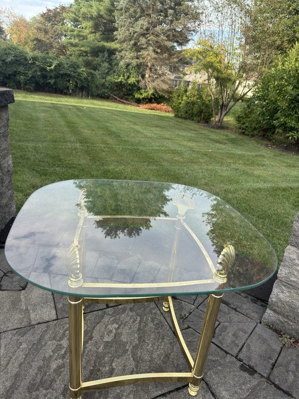 MCM Gold Lacquered Brass Shell Scallops End Table W/ Glass Top Coastal Regency gallery