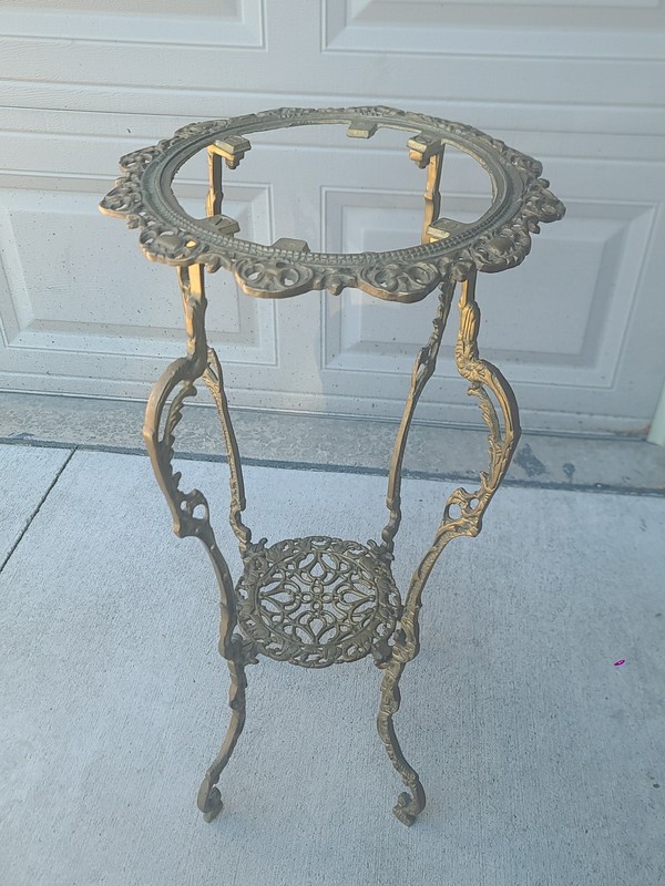 Antique Victorian French Art Nouveau Two-Tier Brass / Plant Stand / Table 28″
