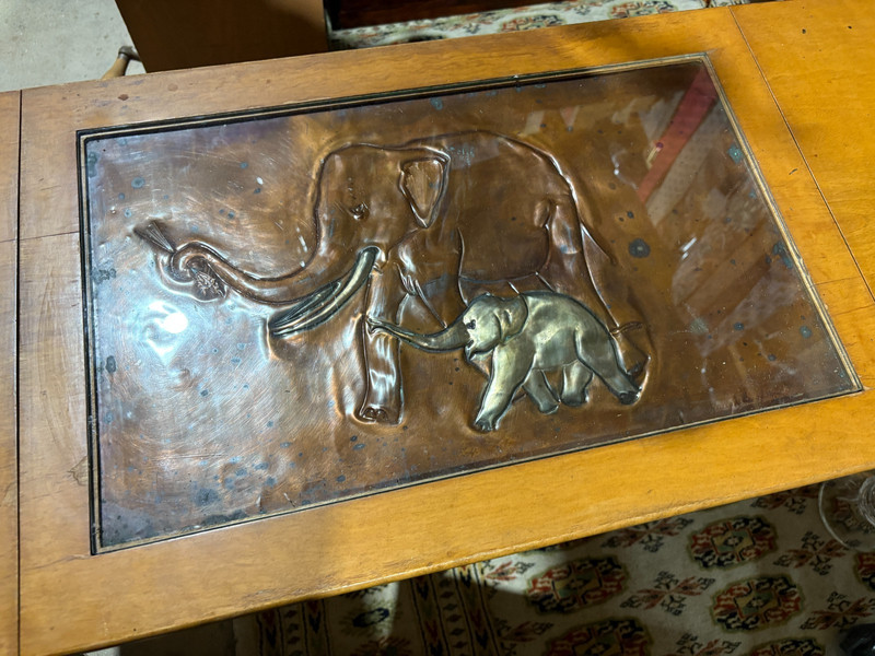 Longfellow Henry W Embossed Copper Drop Leaf Table Elephants Antq One of a Kind gallery