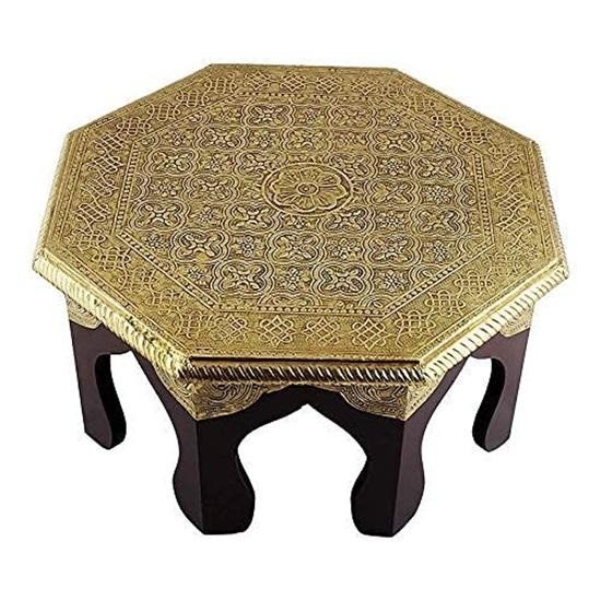 Decorative Bajot Chowki Handcrafted 35.56cm Design Bajot Pooja Mandir Stool gallery