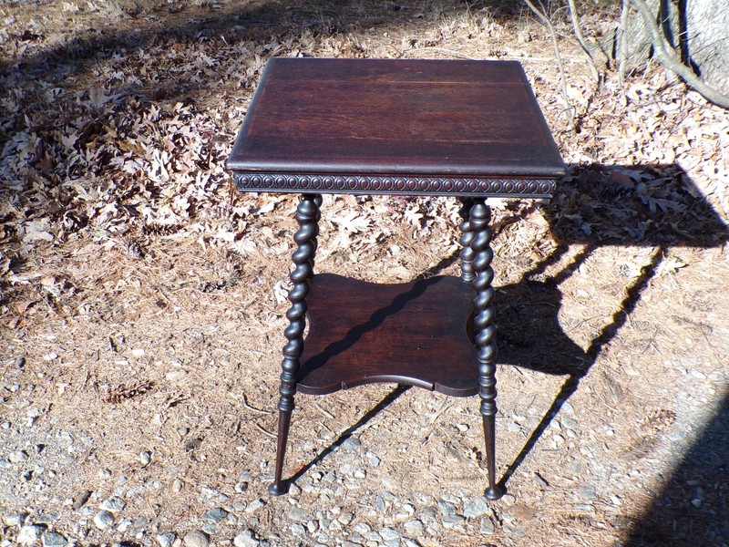 Antique 19th C Victorian Solid Oak Barley Twist Table Plant Stand Parlor Table gallery