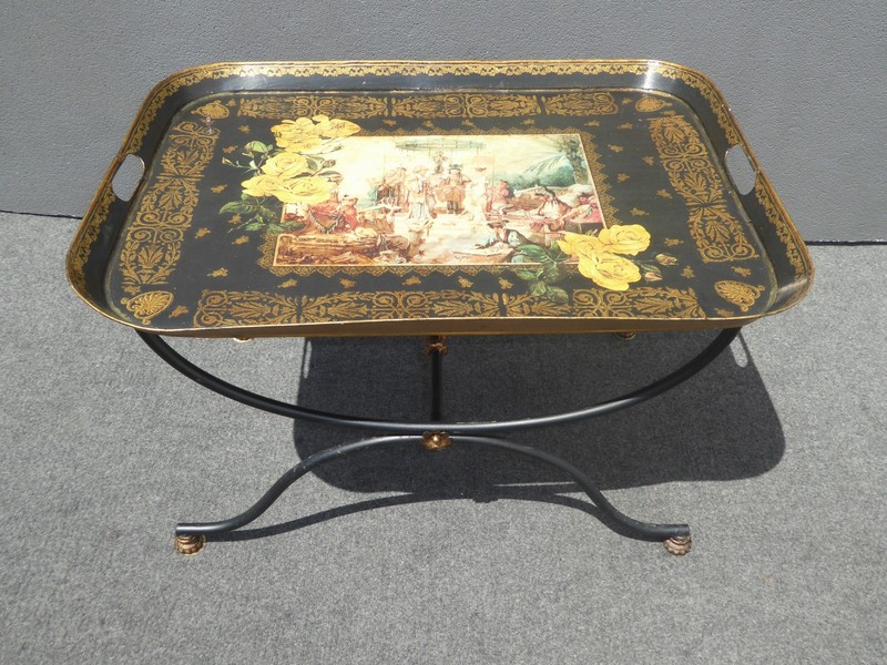 Gorgeous Black Side Tray Table w Stand End Table Hand Forged Table Made n Mexico