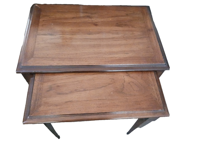 Vintage Lane Mid Century Modern Nesting Tables Set of 2 Dated 1971 MCM Slide in