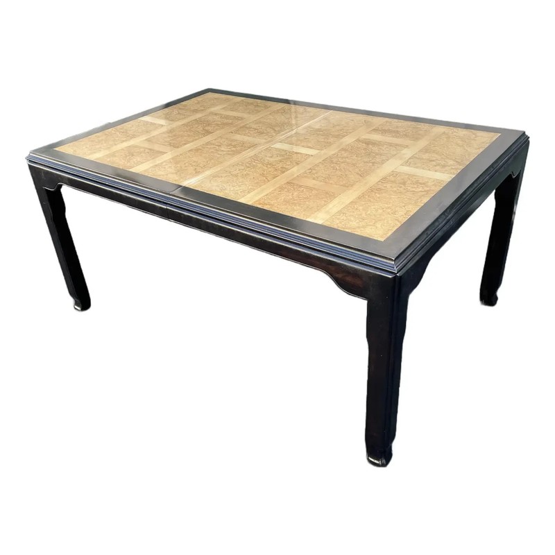 Raymond Sobota for Century Chinoiserie Black Lacquer and Burlwood Dining Table