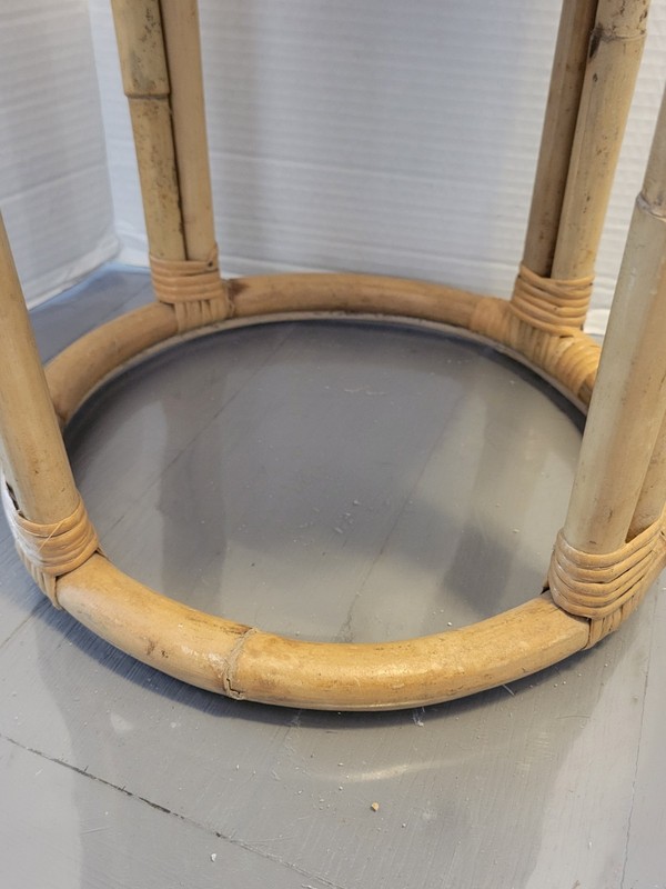 Vintage Rattan Round Side Table, Boho Plant Stand Stool Mid Century gallery
