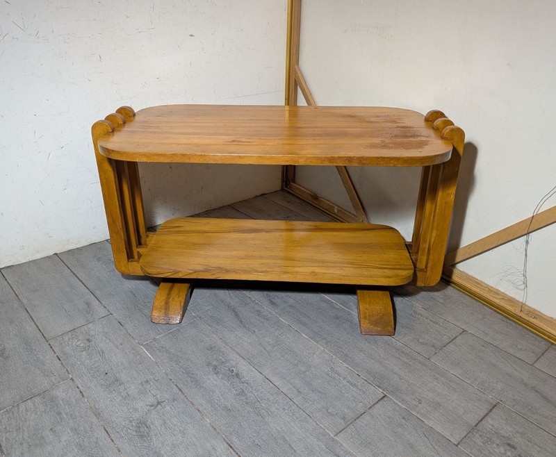 Antique 1930s Art Deco Streamline Moderne Waterfall Blonde Wood Coffee Table B33 gallery