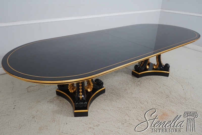 L70480: Neoclassical Hollywood Regency Large Ebony & Gold Oval Dining Table gallery