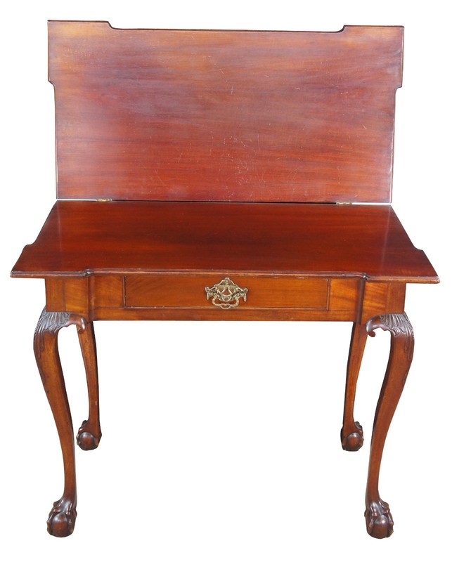 Antique George II Style Chippendale Mahogany Flip Top Claw Foot Card Game Table gallery