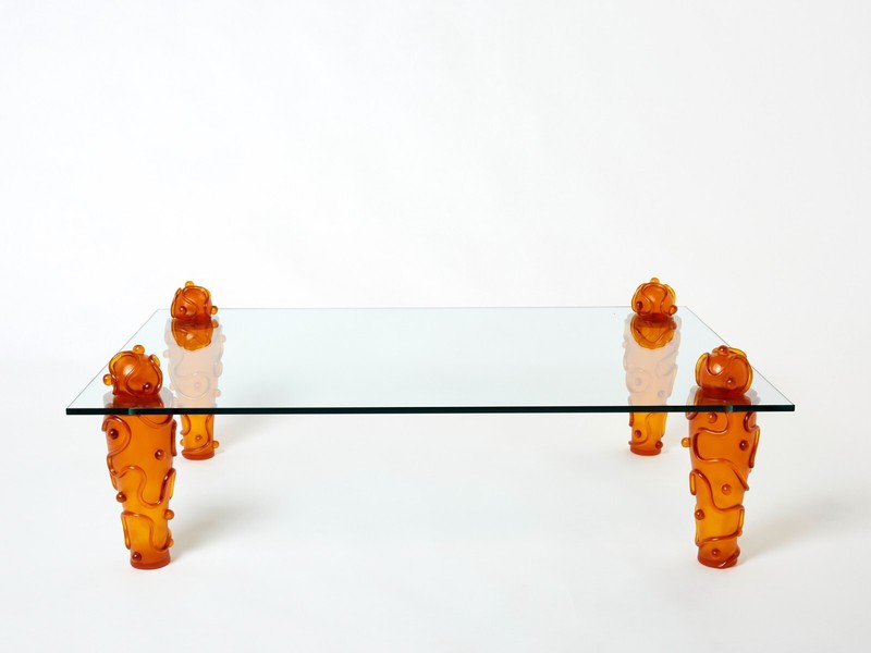 Large signed resin glass coffee table by Garouste & Bonetti 1990s
