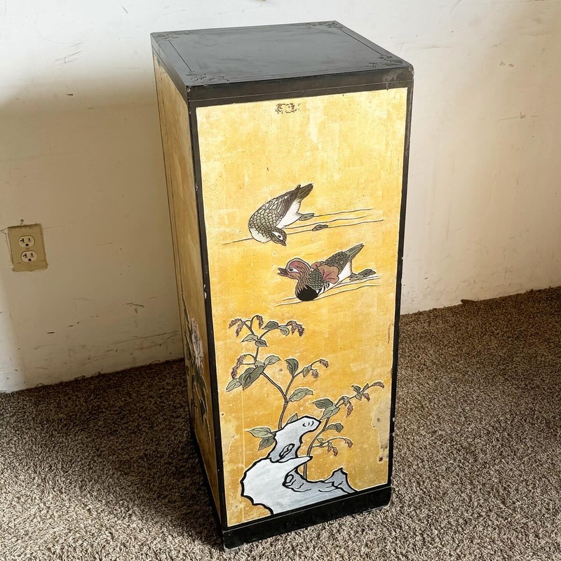 Chinese Black and Gold Hand Painted and Carved Pedestal
