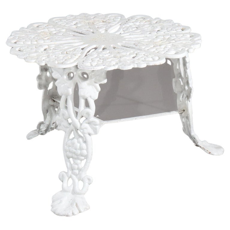 Antique White Painted Grape & Leaf Wrought Iron Garden Side Table c1890