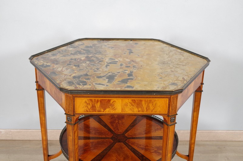 English Lemon and Walnut Magnifying Glass Hexagonal Pedestrian, circa 1880 gallery