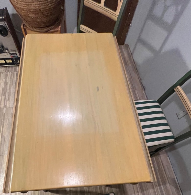 VNTG Kitchen Drop Leaf Table Hardwood/4 Bespoke Seat Chairs gallery