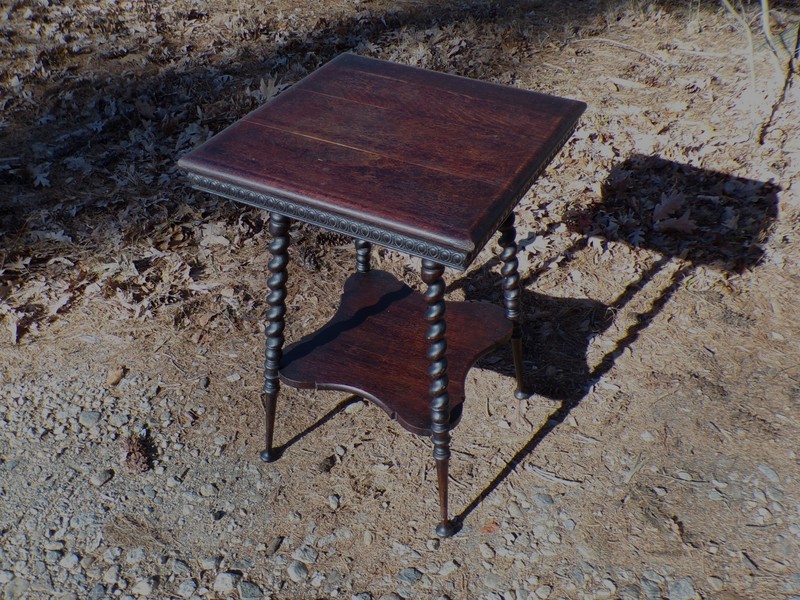 Antique 19th C Victorian Solid Oak Barley Twist Table Plant Stand Parlor Table gallery