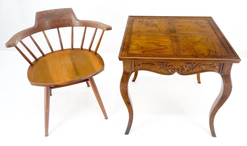 Henredon Carved Drawer Front Burl Wood Parquetry Top Cabriole Leg Side End Table gallery