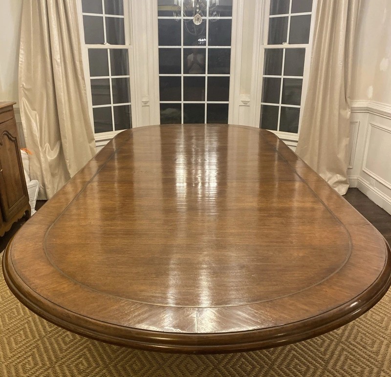 Stunning Oval Solid Mahogany Dining Table With Brass Inlay