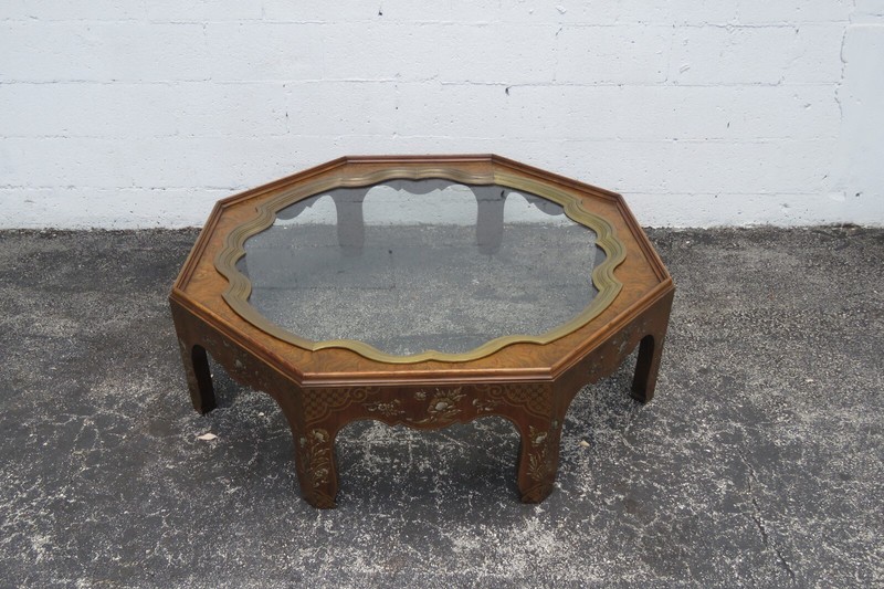 Hollywood Regency Large Octagon Wood Hand Painted Coffee Table by Baker 4987