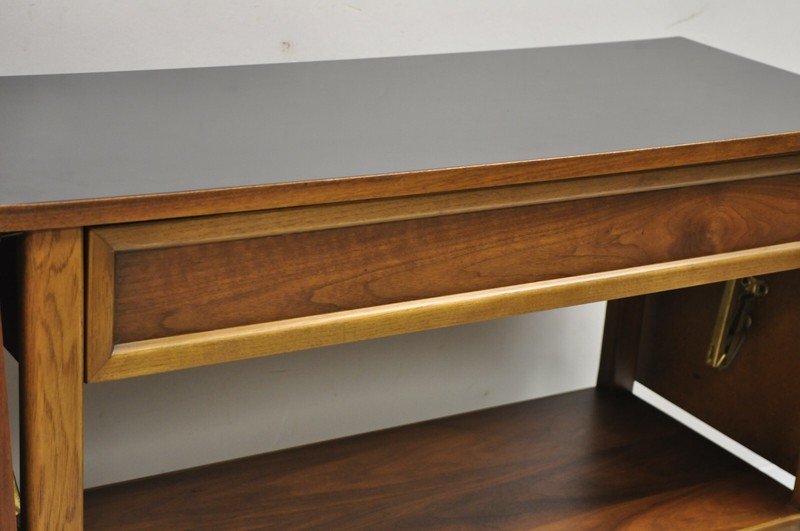 Lane Mid Century Modern Walnut Modern One Drawer Drop Leaf Rolling Bar Cart gallery