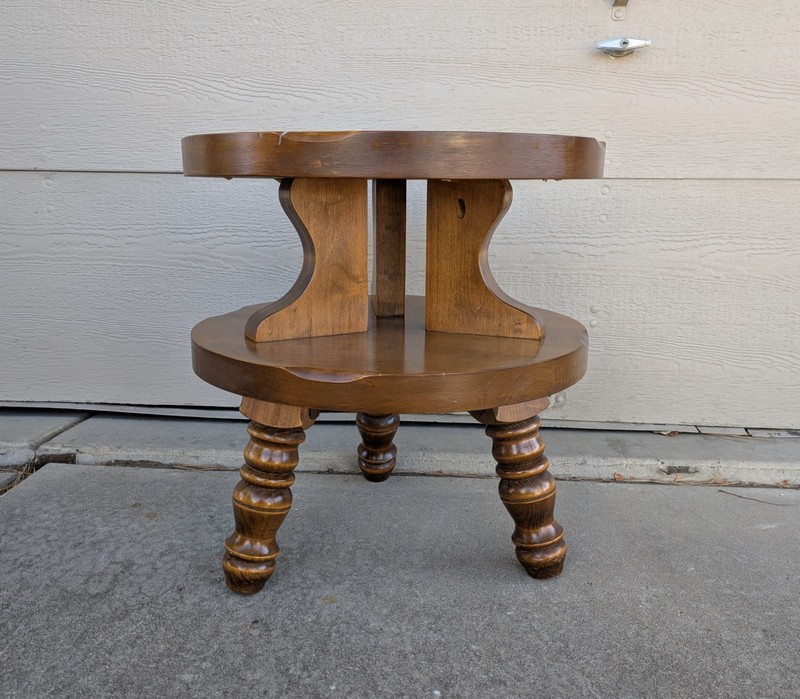 Vintage Rustic Country Colonial Farmhouse Maple Wood Round Table Turned Legs F59 gallery