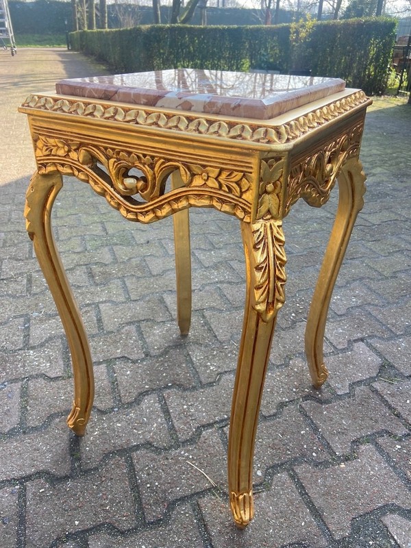 Tables French Louis XVI Gold Beech Pink Marble Side Pair Vintage 1990s gallery