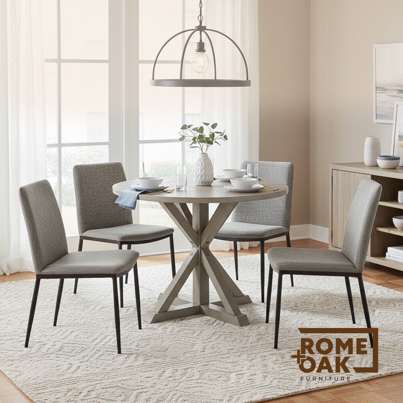 ROME + OAK Spier 40" Modern Farmhouse Pedestal Dining Table, Rustic Beige gallery