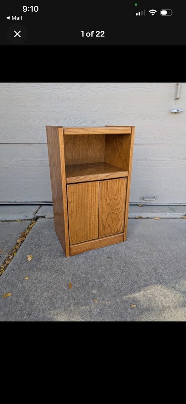 Vintage Rustic Country Farmhouse Oak Wood End Table Nightstand with Shelf H35 gallery