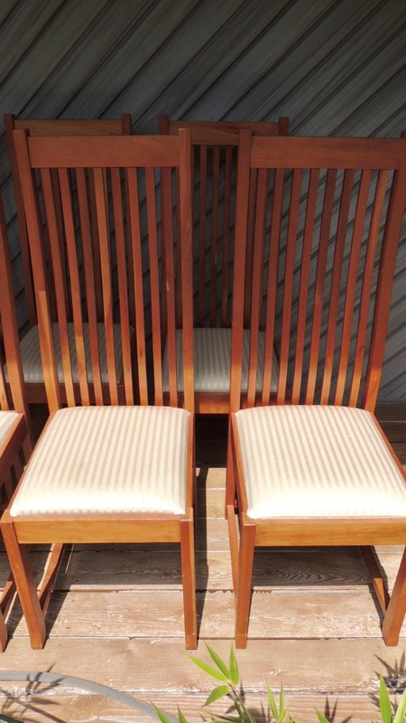 Oak Table 48" Solid Top circa 1900 plus 6 Cherry Wood Chairs Mission Style gallery