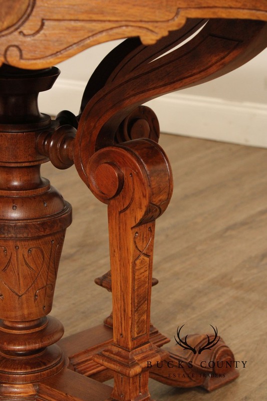 Antique Victorian Carved Walnut Marble Top Parlor Table gallery