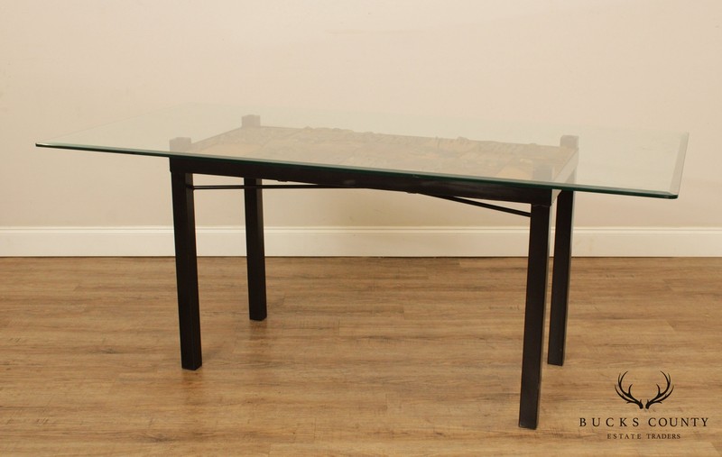 Quality Artisan Modular Driftwood, Iron Base, Glass Top Dining Table gallery