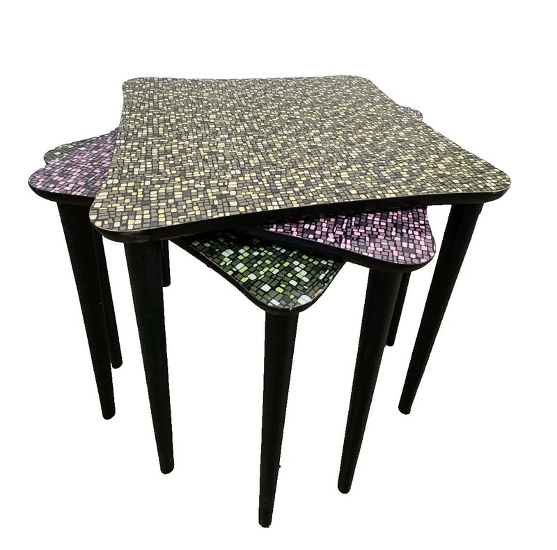 MCM 1950’s Atomic Geometric Mosiac Nesting Stacking Tables Set Of Three