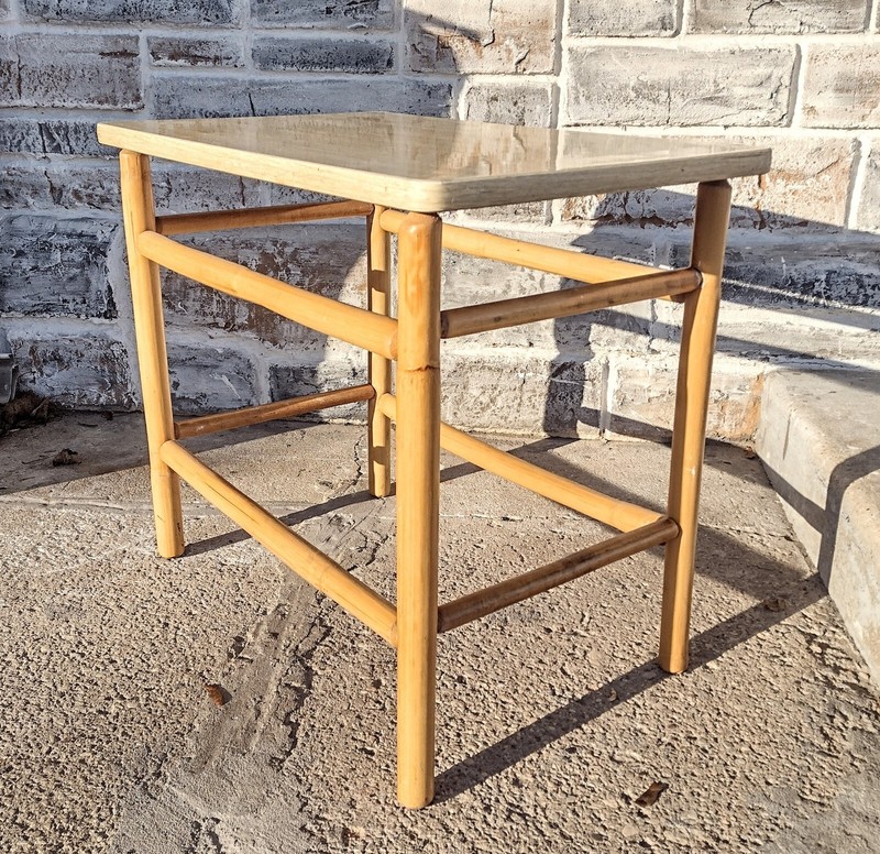 Vintage Mid Century MCM Beachy Bamboo BOHO Formica Side Accent Table